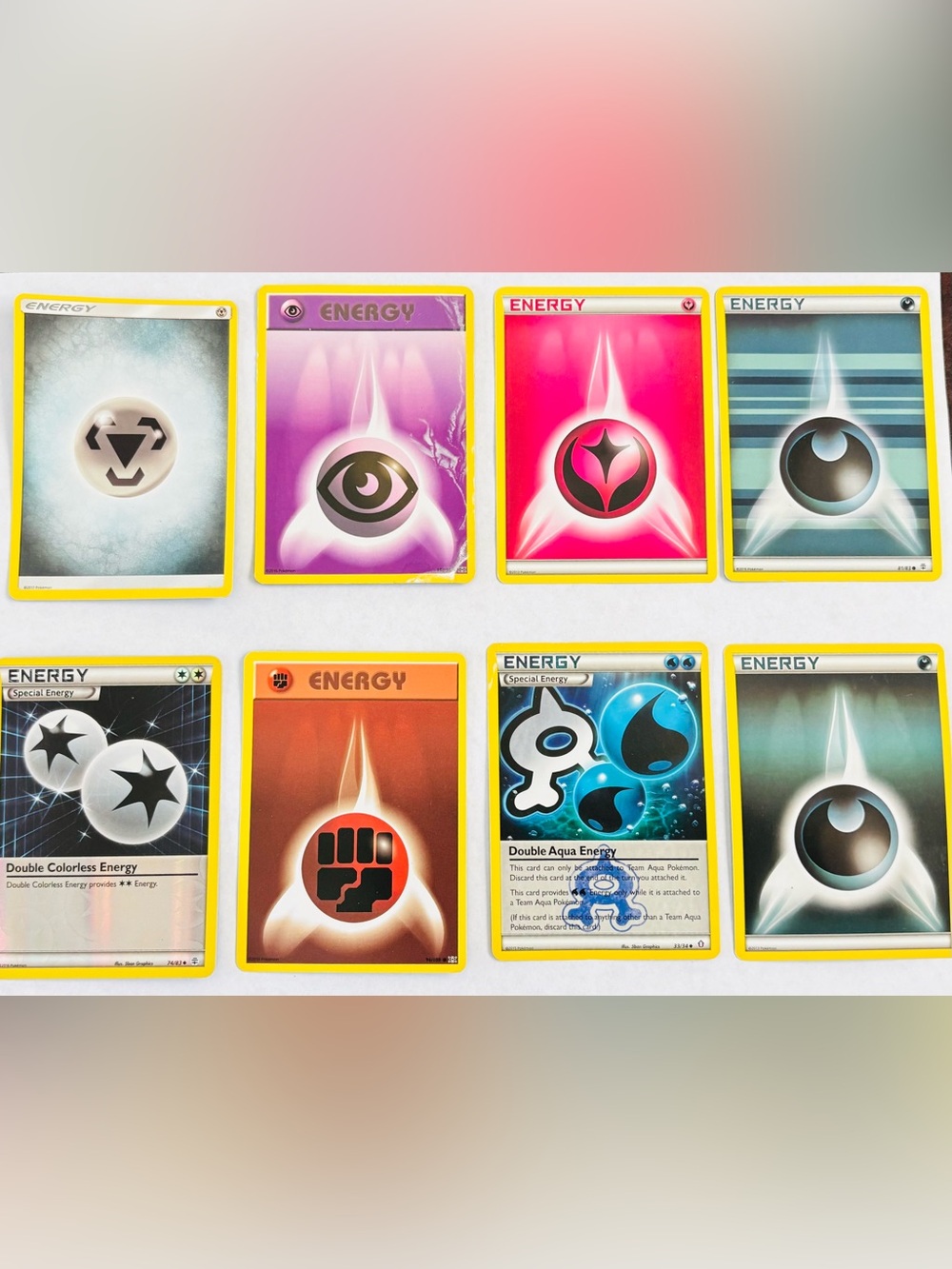 Pokemon Energy Card Lot - Pink, Purple, Red, Blue, Black, White